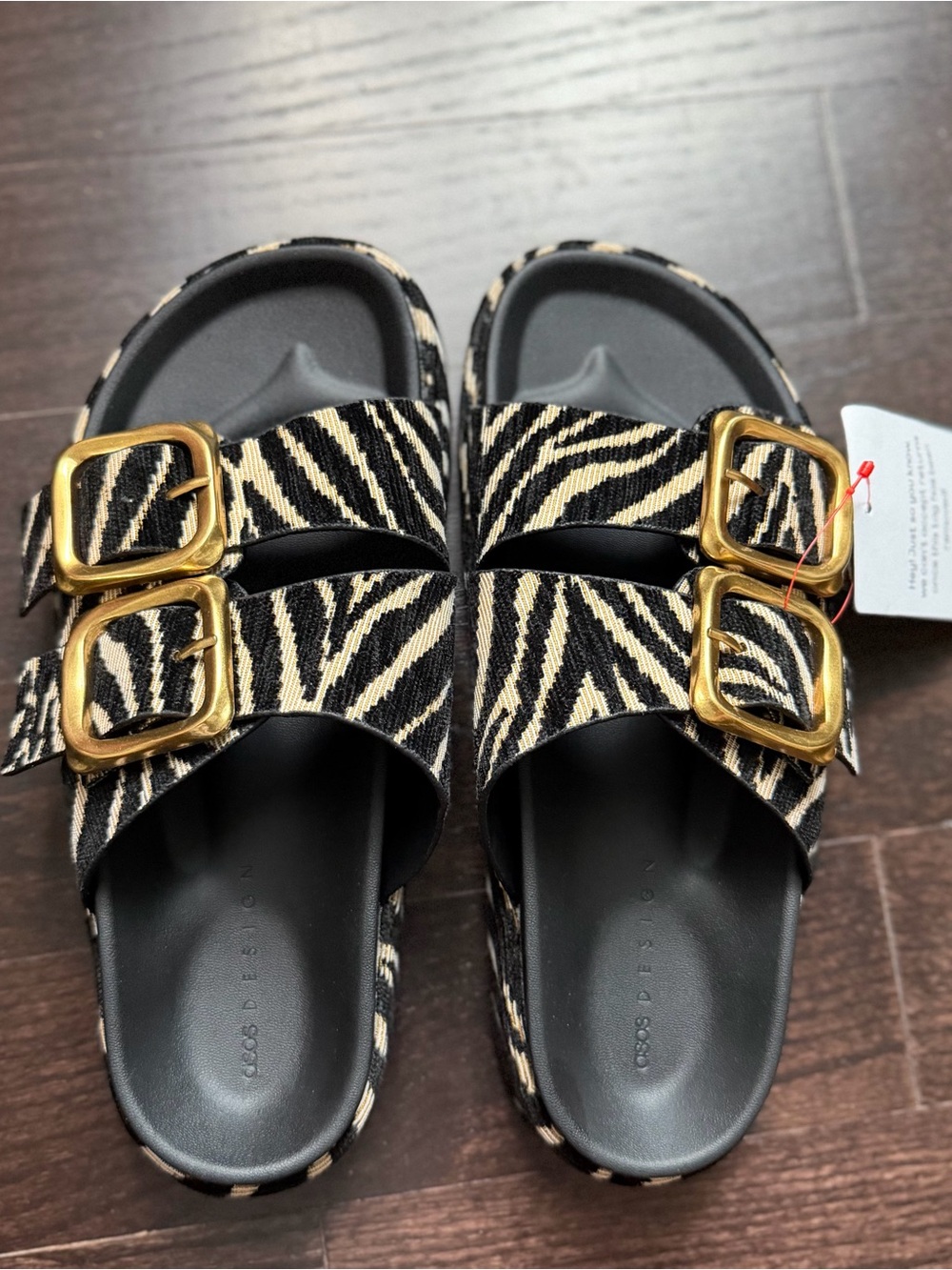 ASOS Floyd oversized buckle footbed sandals in zebra raffia